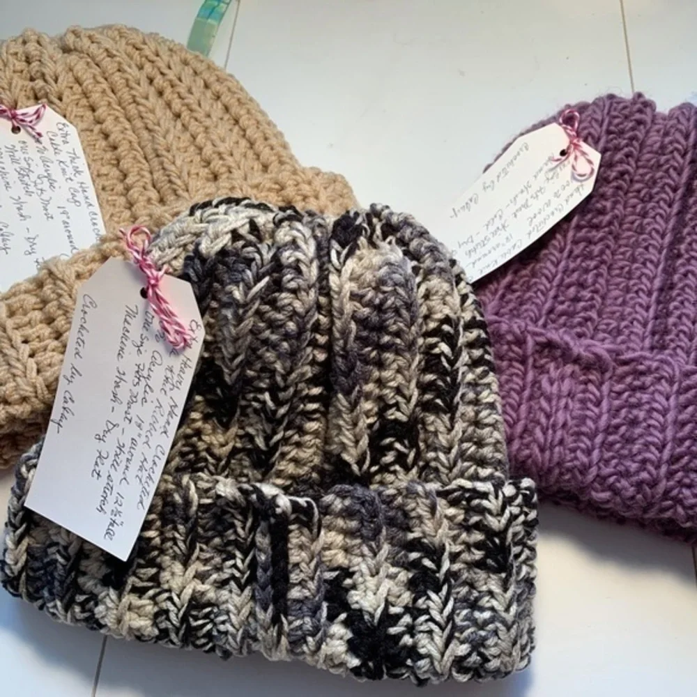 Handmade Warm Chunky Cable Crochet Ribbed Hat Charcoal Speckle Beanie Women Men